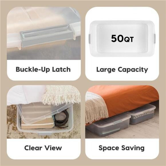 50 Qt Plastic Under Bed Storage Organizer Bin Container with Secure Lids - Picture 3 of 7